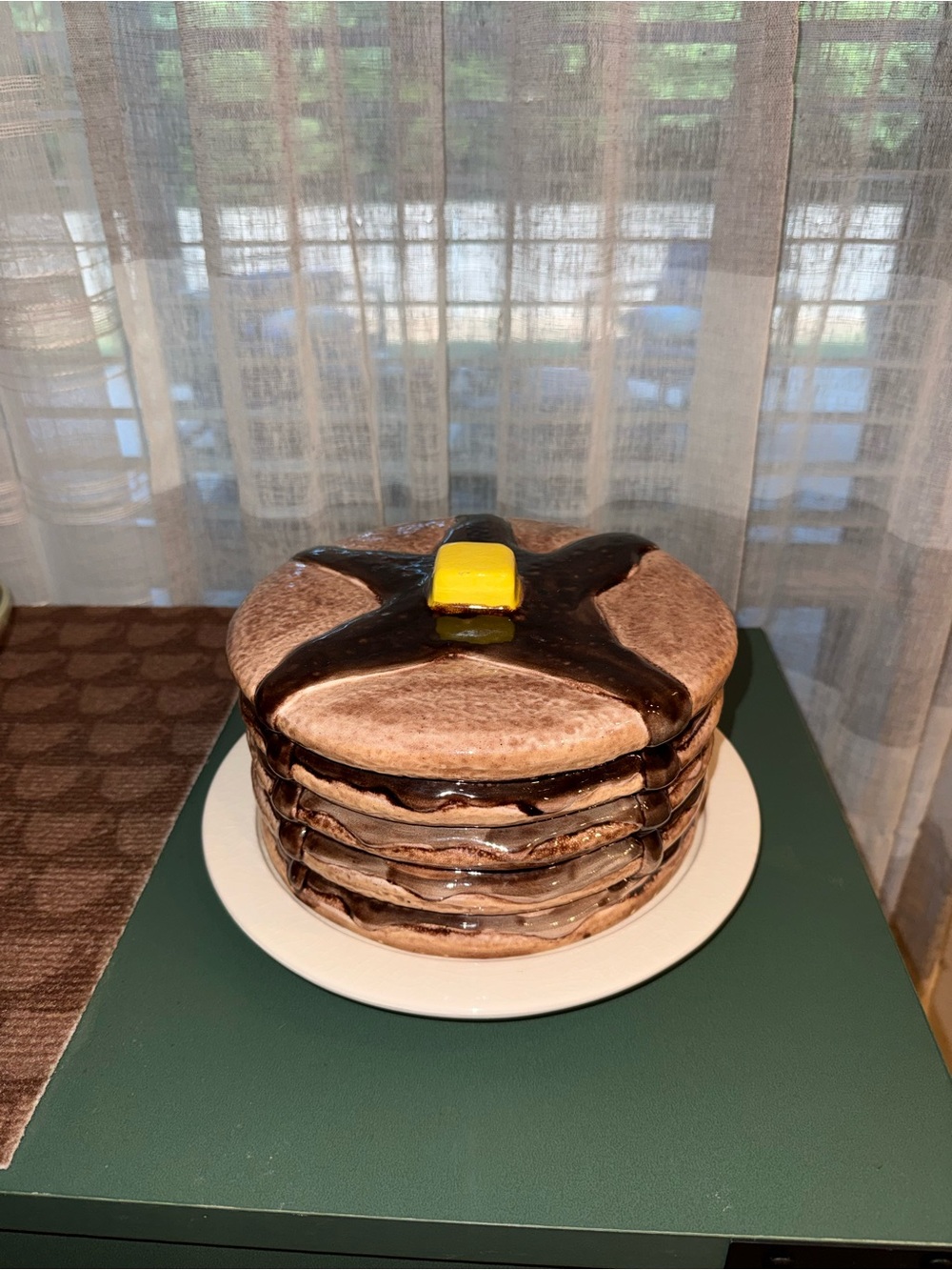 Vintage ceramic Pancake Cake platter in a realistic "trompe l'oeil" style